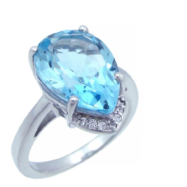 Кольцо с топазом голубым природным, фианитом из Серебра