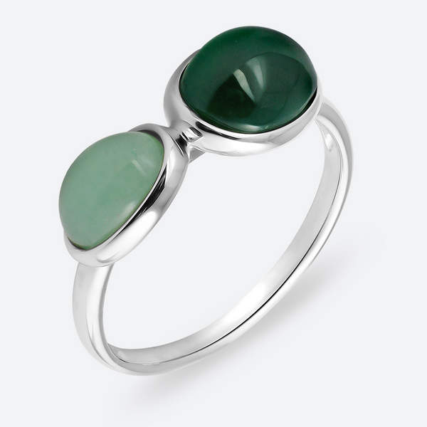 Кольцо с агатом зелёным природным и авантюрином из Серебра