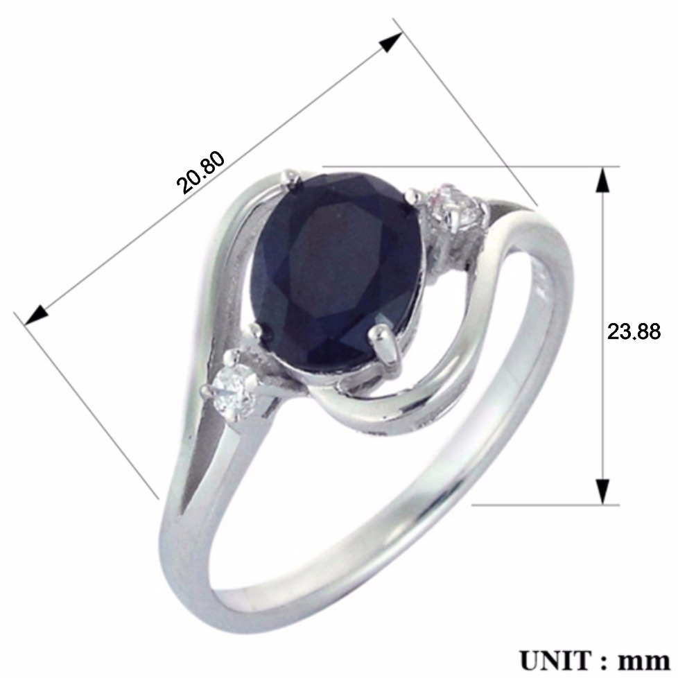 Кольцо с сапфиром корундом природным, фианитом из Серебра