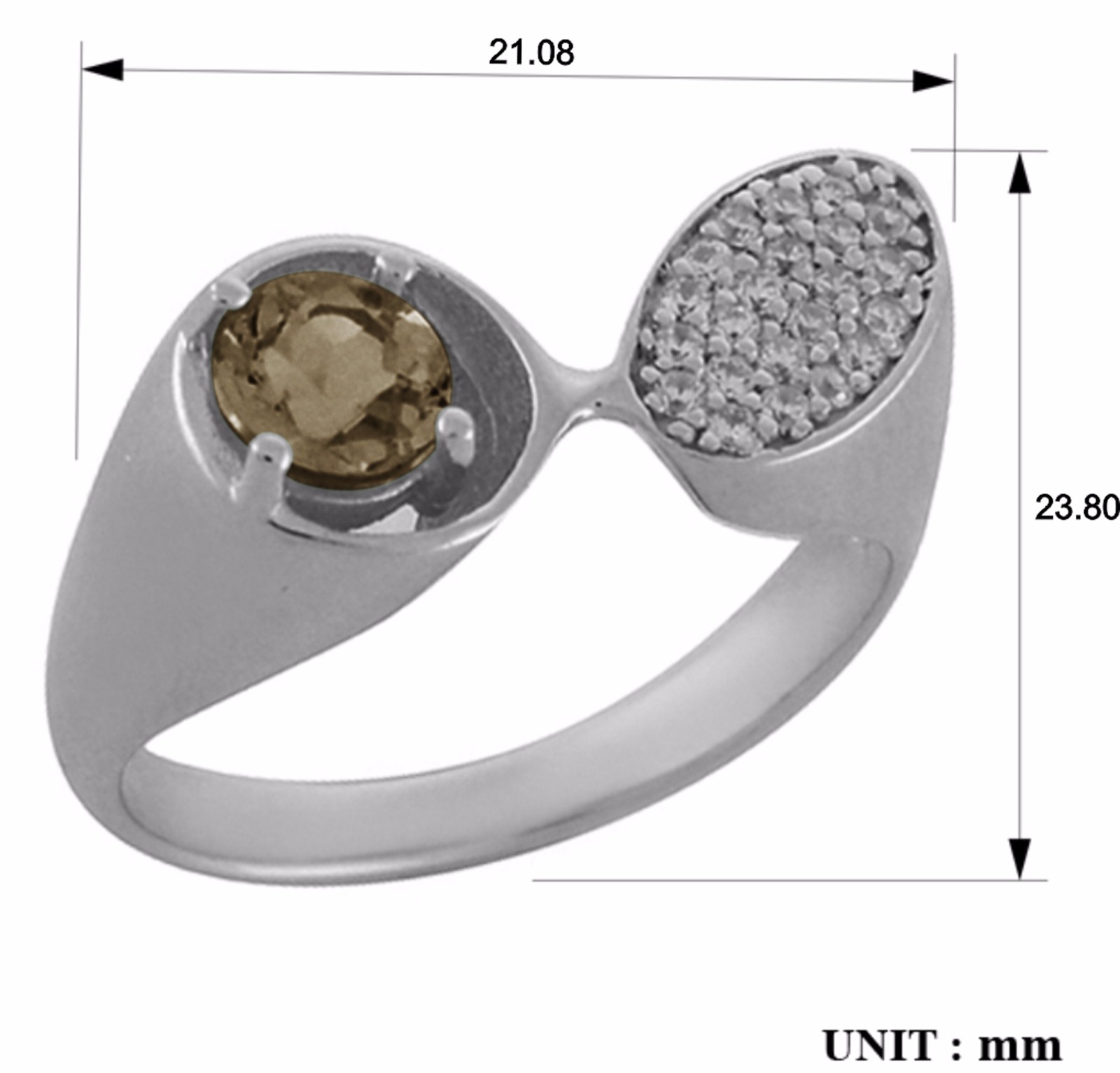 Кольцо с раухтопазом и фианитом из серебра