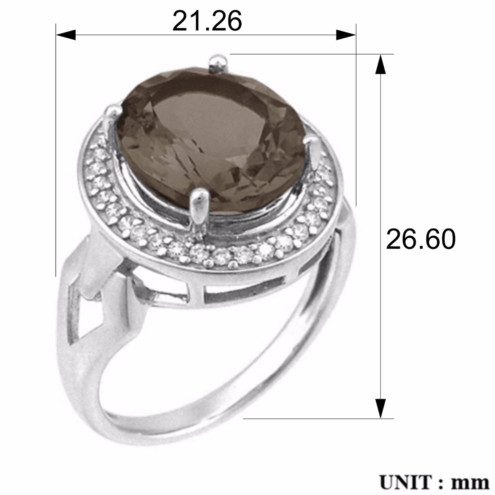 Кольцо с раухтопазом природным, фианитом из Серебра