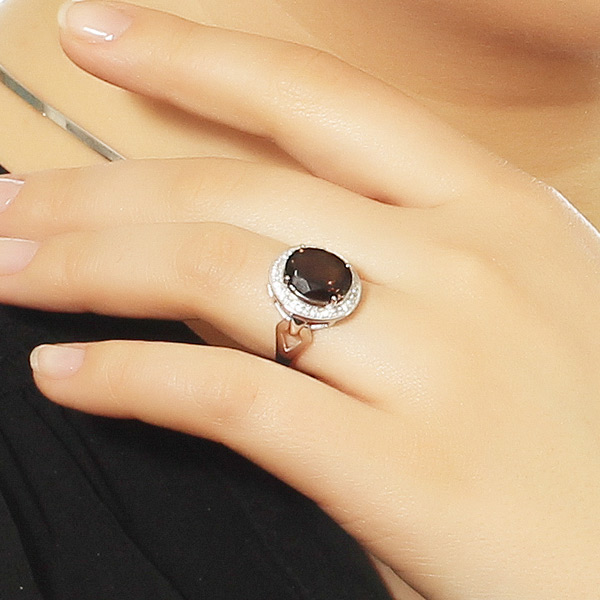 Кольцо с раухтопазом природным, фианитом из Серебра