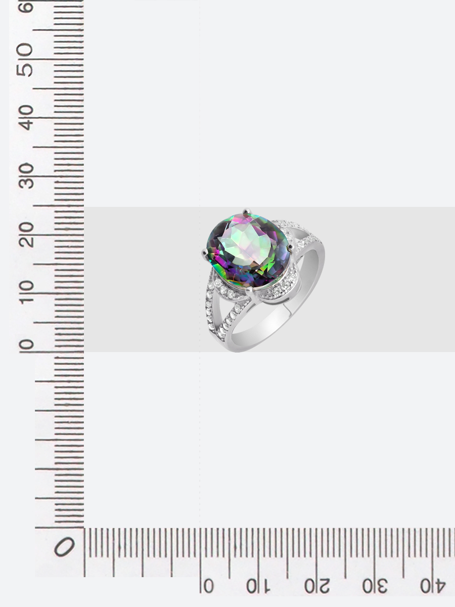 Кольцо с мистик кварцем природным, фианитом из Серебра