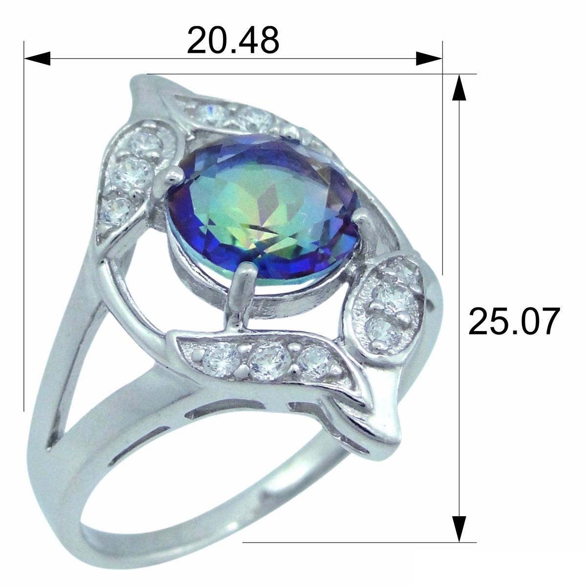 Кольцо с мистик кварцем природным, фианитом из Серебра