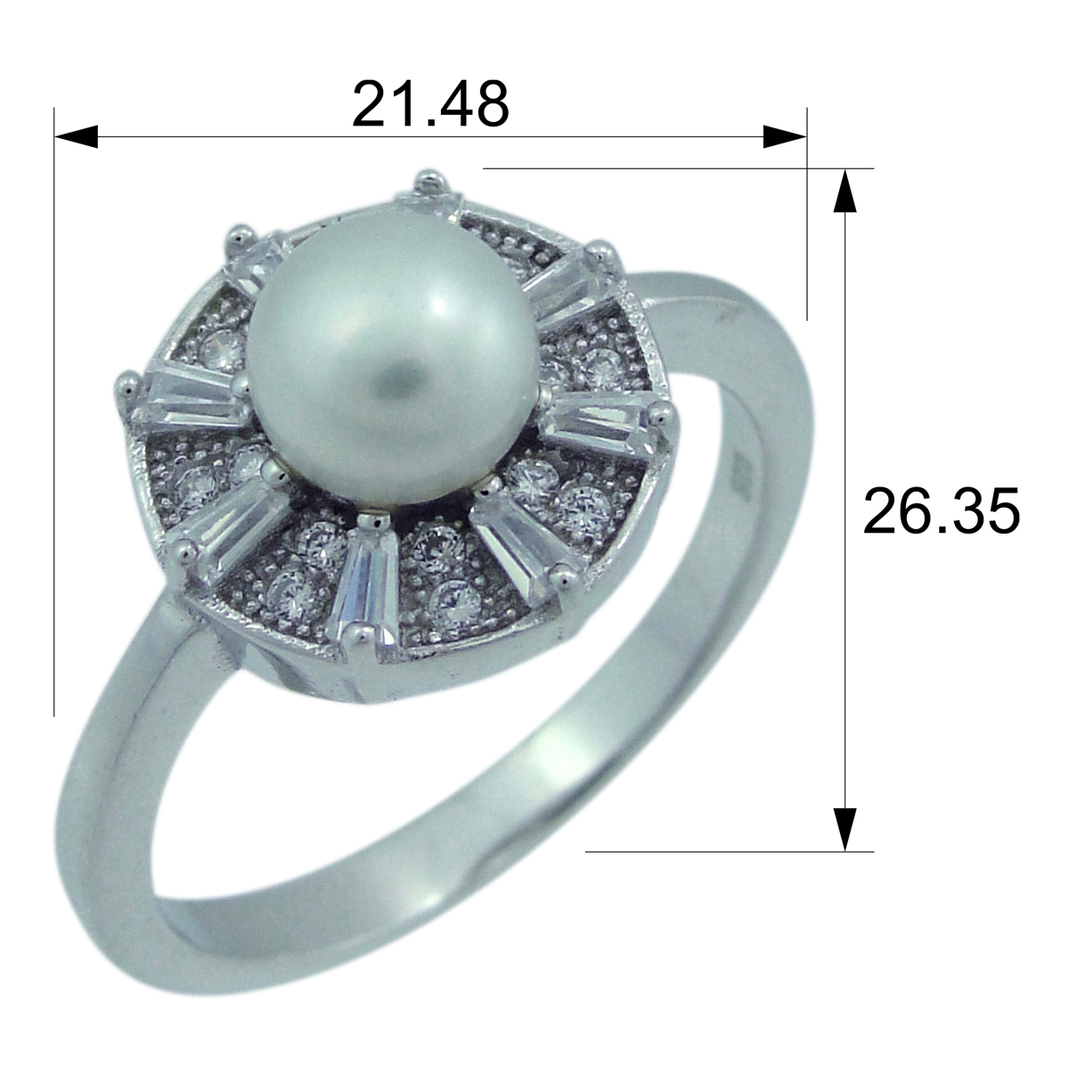 Кольцо с жемчугом культивированным, фианитом из Серебра