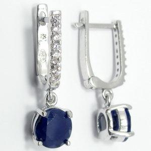 Серьги с сапфиром и фианитом из серебра