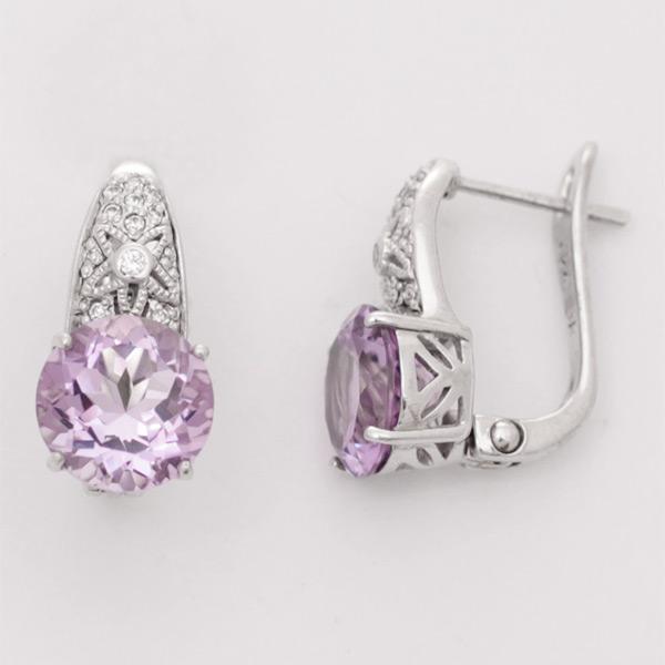 Серьги с аметистом и фианитом из серебра