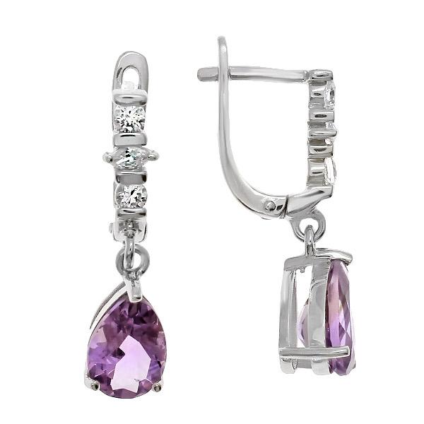 Серьги с аметистом и фианитом из серебра