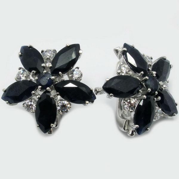 Серьги с сапфиром и фианитом из серебра