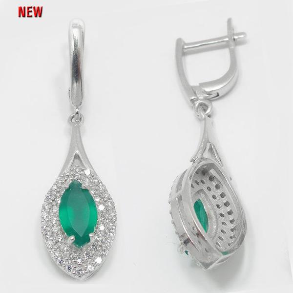 Серьги с фианитом и хризопразом из серебра