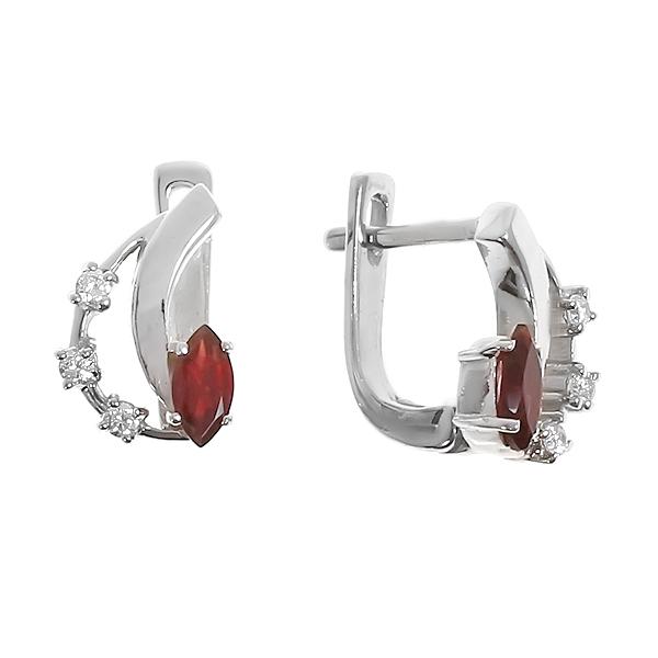 Серьги с гранатом и фианитом из серебра