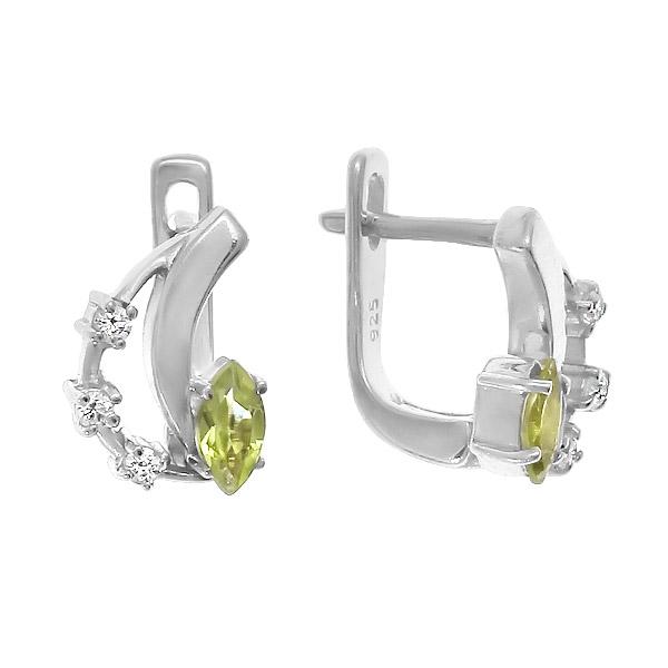 Серьги с фианитом и хризолитом из серебра