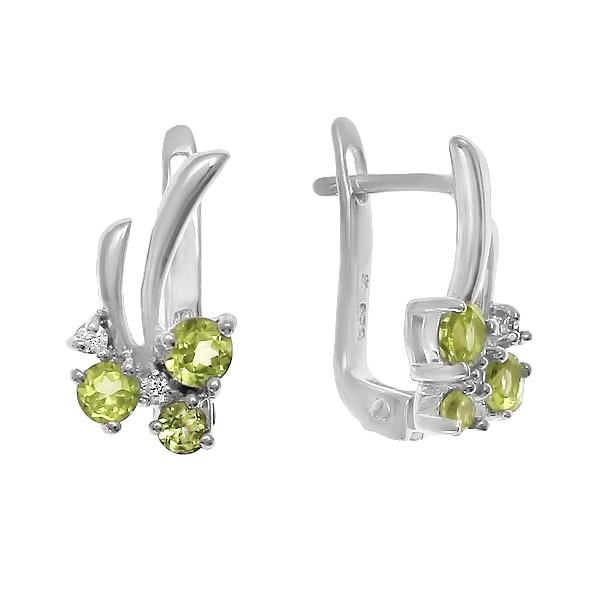 Серьги с фианитом и хризолитом из серебра