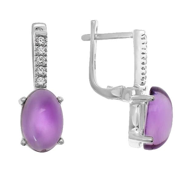 Серьги с аметистом и фианитом из серебра