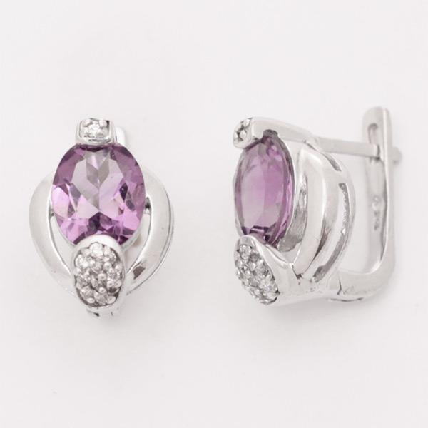 Серьги с аметистом и фианитом из серебра