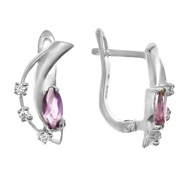 Серьги с аметистом и фианитом из серебра