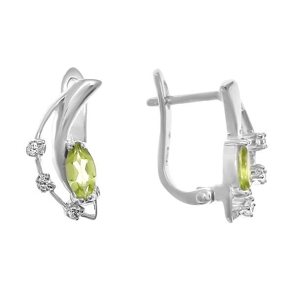 Серьги с фианитом и хризолитом из серебра