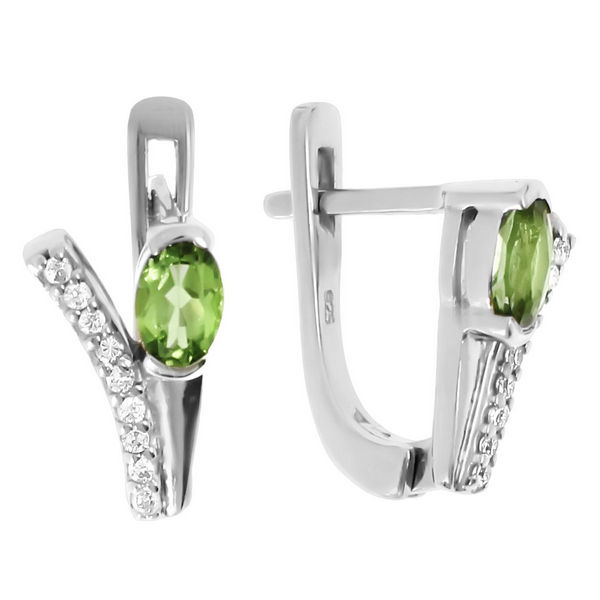 Серьги с фианитом и хризолитом из серебра