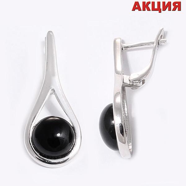 Серьги с ониксом из серебра