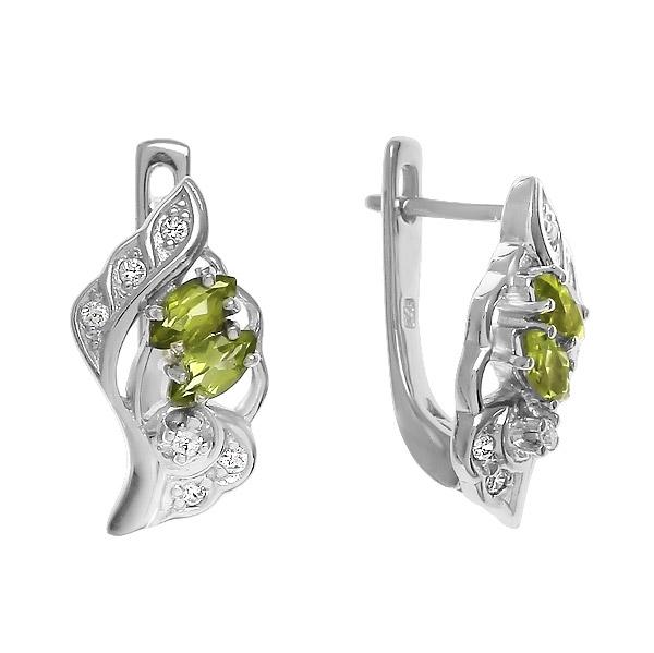 Серьги с фианитом и хризолитом из серебра
