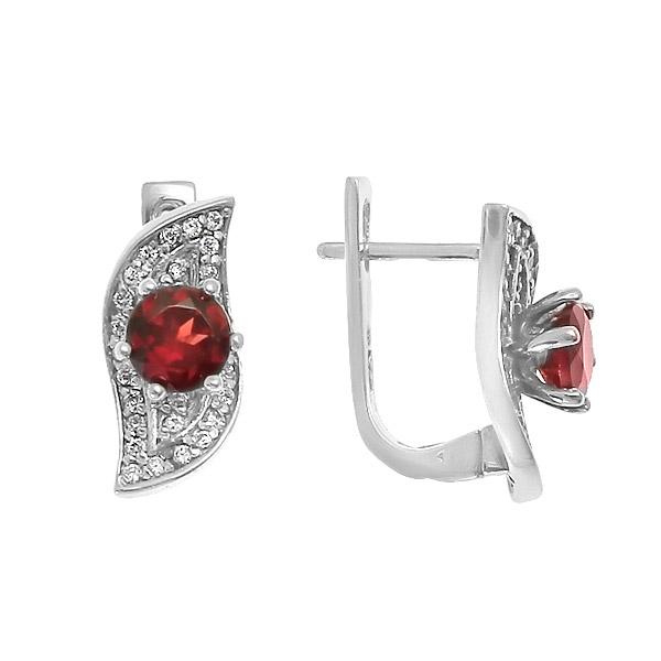Серьги с гранатом и фианитом из серебра