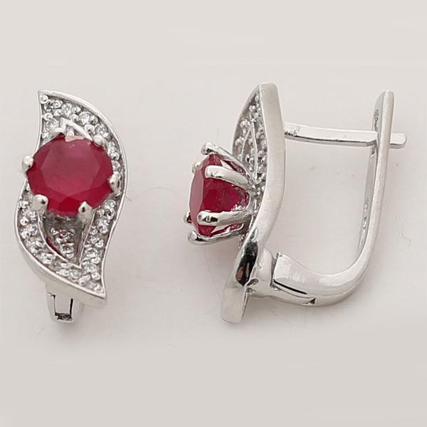 Серьги с рубином и фианитом из серебра