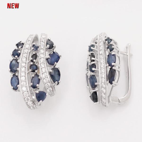 Серьги с сапфиром и фианитом из серебра