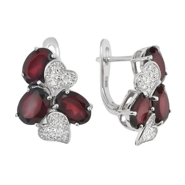 Серьги с гранатом и фианитом из серебра