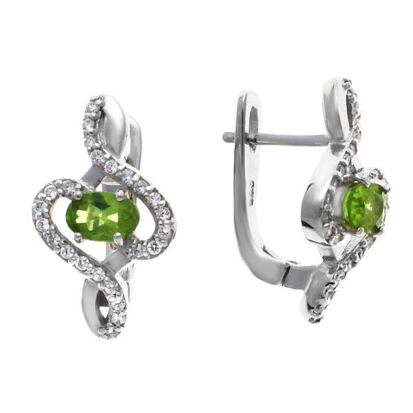 Серьги с фианитом и хризолитом из серебра