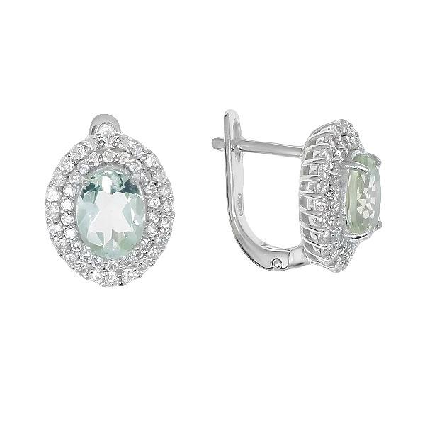 Серьги с аметистом зеленым и фианитом из Серебра