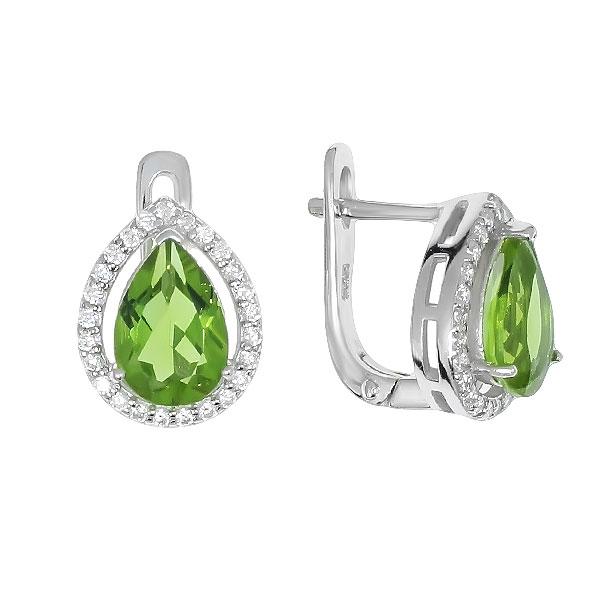 Серьги с султанитом и фианитом из серебра
