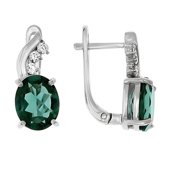 Серьги с фианитом и шпинелью из серебра