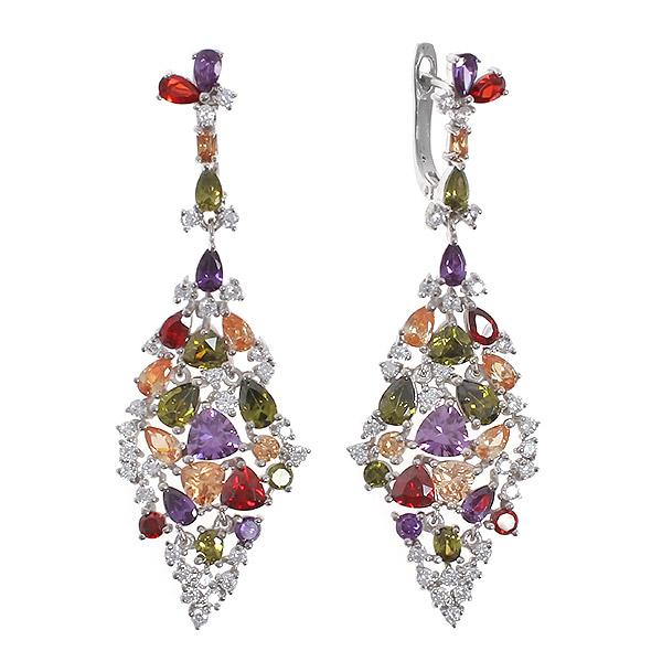Серьги с аметистом, гранатом, фианитом, хризолитом и цитрином из серебра