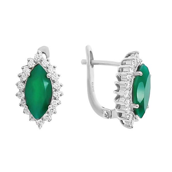 Серьги с фианитом и хризопразом из серебра