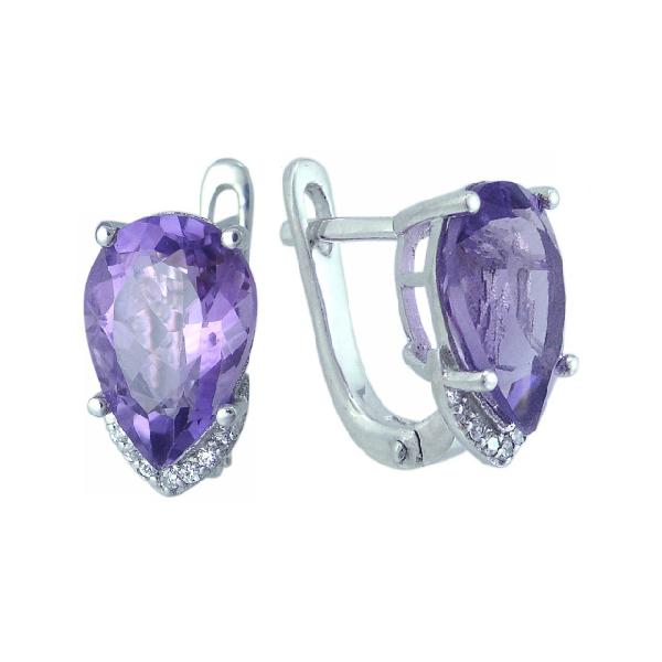 Серьги с аметистом и фианитом из серебра