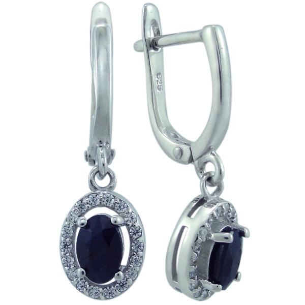 Серьги с сапфиром и фианитом из серебра