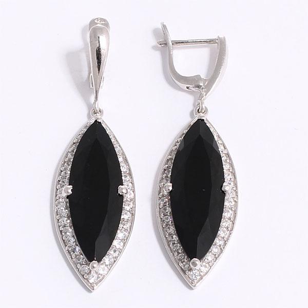 Серьги с ониксом, фианитом из Серебра