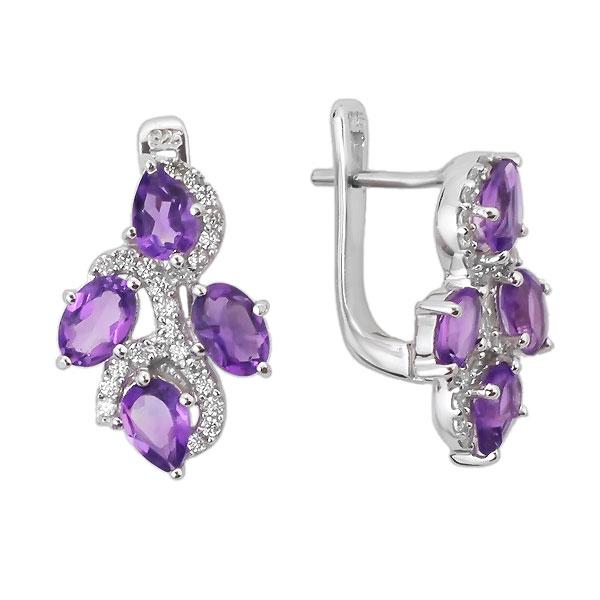 Серьги с аметистом и фианитом из серебра
