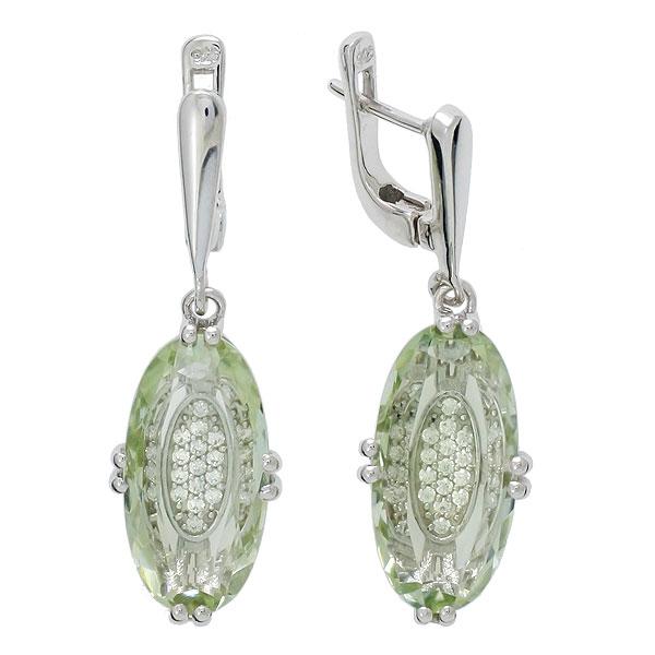 Серьги с аметистом зеленым, фианитом из Серебра