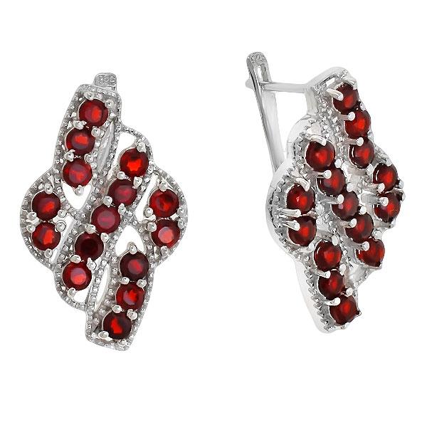 Серьги с гранатом и фианитом из серебра