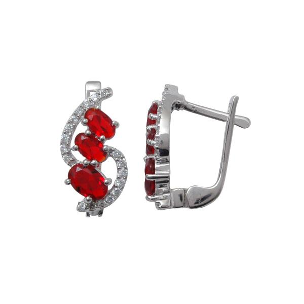 Серьги с рубином и фианитом из серебра