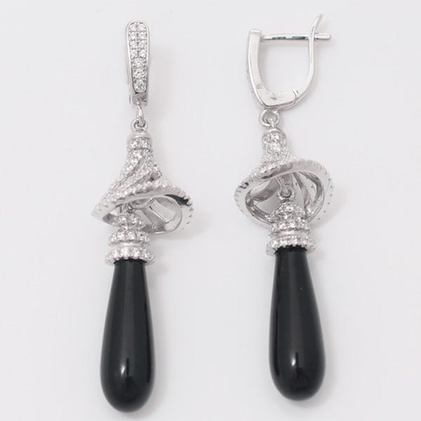 Серьги с ониксом, фианитом из Серебра