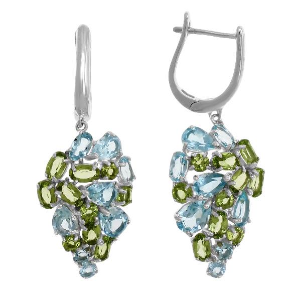 Серьги с топазом и хризолитом из серебра