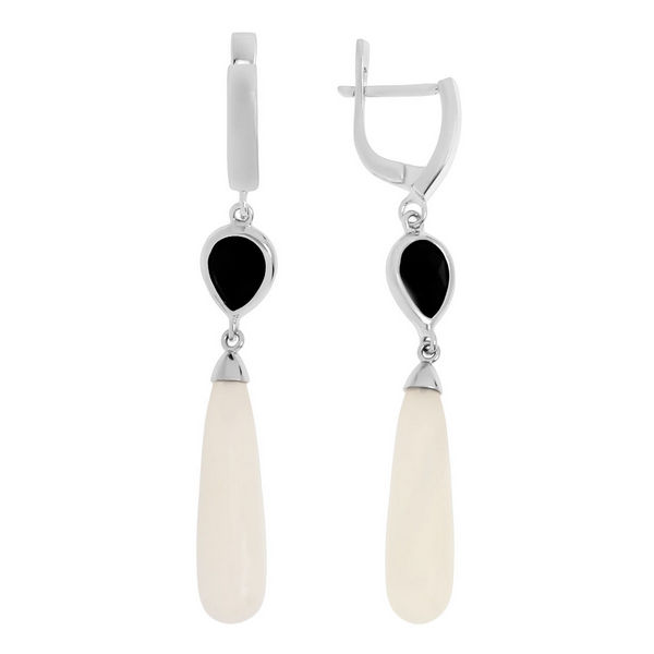 Серьги с ониксом и халцедоном из серебра