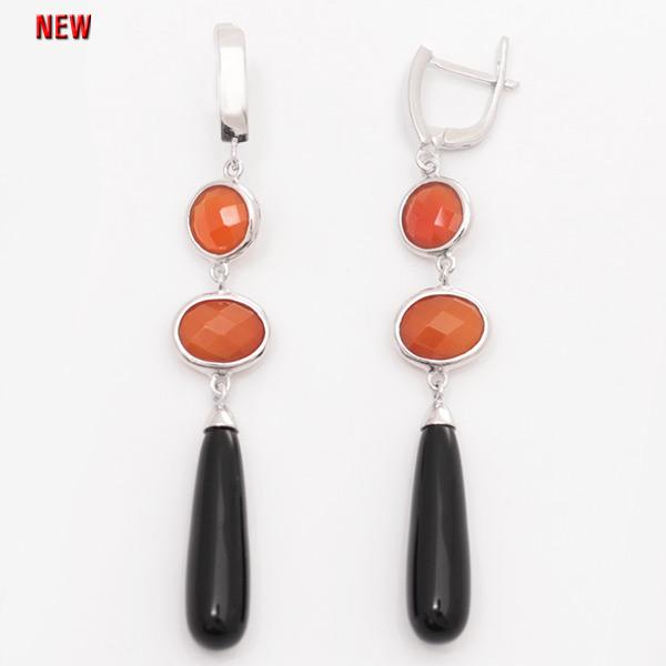 Серьги с ониксом и сердоликом из серебра