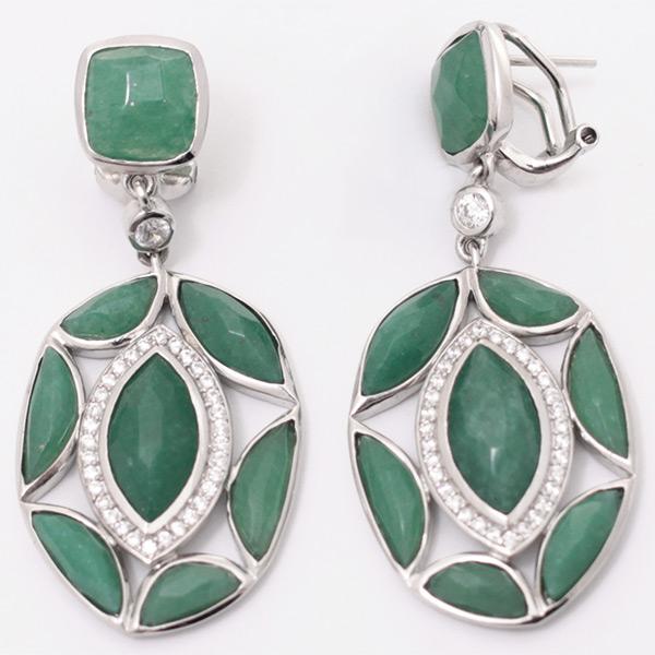 Серьги с авантюрином, фианитом из Серебра