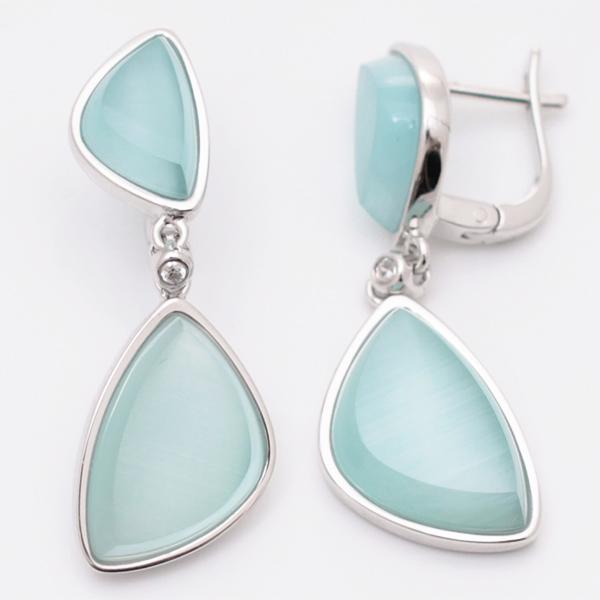 Серьги с кошачьим глазом и фианитом из серебра