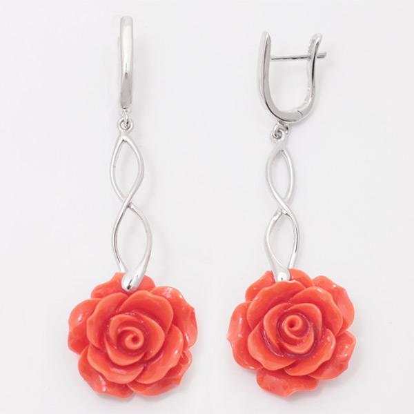 Серьги с кораллом из серебра